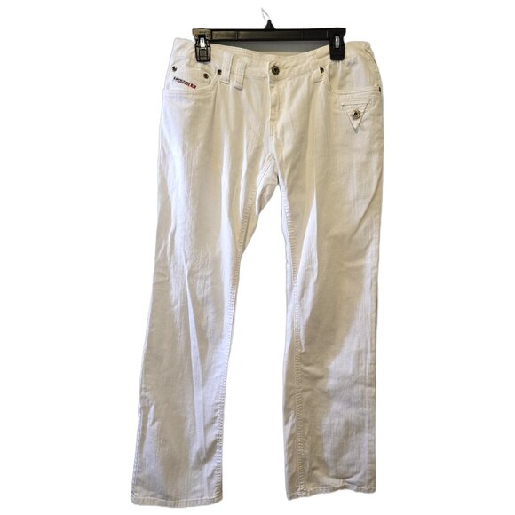 Vintage Y2K R Marks Low Rise Jeans White Denim Cowgirl Wide Leg Tall 32" - Picture 1 of 9